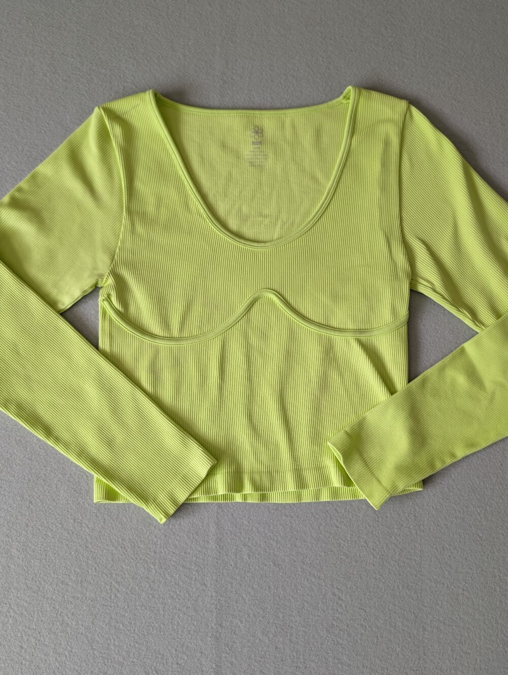 Bustier Style Long Sleeve Ribbed Top Lime Neon Green XL/XXL Activewear Soft Girl image 2